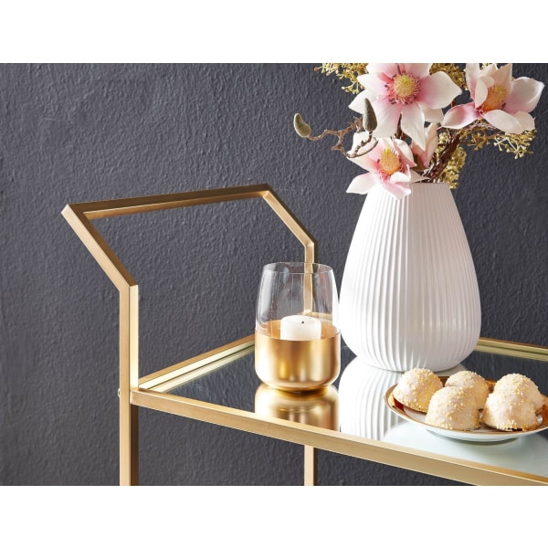 Rootz design serveringsvogn guld 73x78x37 cm køkkenvogn glas - metal - Mobilt sidebord - Spisevogn med glasplade - Minibar tevogn på 4 hjul