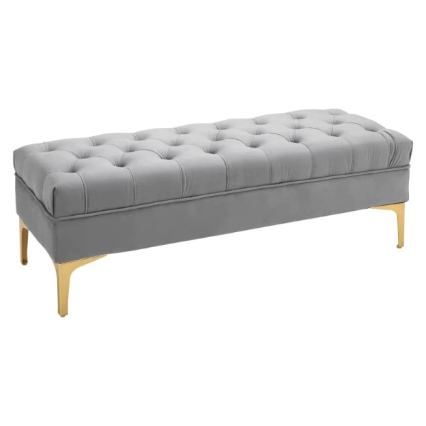Rootz Sengebænk - Skobænk - Blød plyspolstring - Hævede ben - Stilfuldt design - Soveværelse - Træfløjl - Lysegrå -118 x 45 x 42 cm