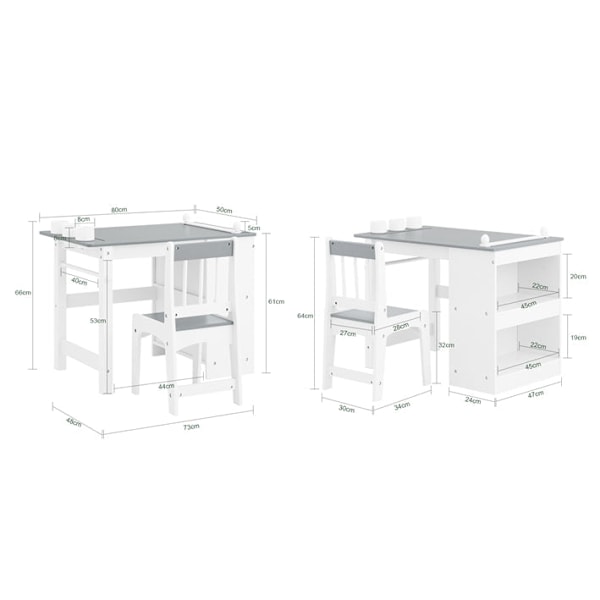 Rootz Børneundersøgelsestabelsæt - Kids 'Desk - Learning Table - Creative Space - 80x66x50cm Tabel, 30x64x34cm stol, sædehøjde 32 cm