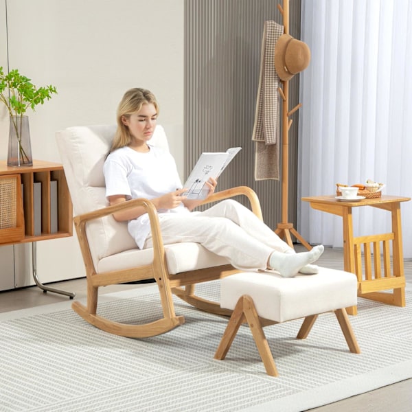 Rootz gungstol med avföring - mjukt vadderad - linne -look - ultimat komfort - 65W x 96d x 94,5H cm - grädde vit