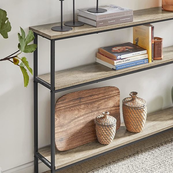 Rootz Konsol Bord Hall Bord Stue Bord Sofabord Smalt Sidebord Endebord med 3 hylder-B120 x D20 x H77cm