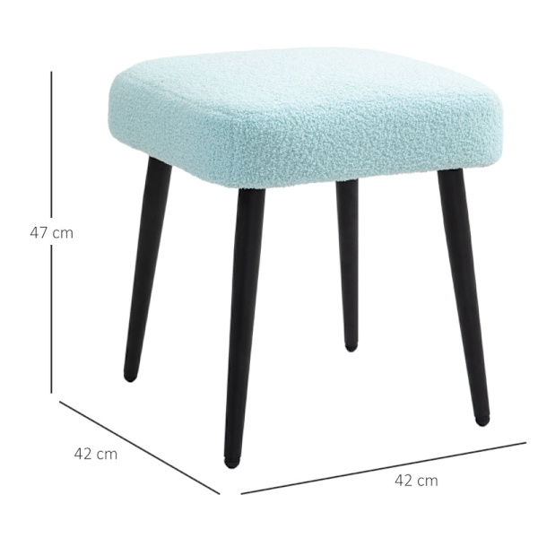 Rootz skammel med kashmir-look stof - Fodstøtte - Stålben - Lyseblå - 42cm x 42cm x 47cm