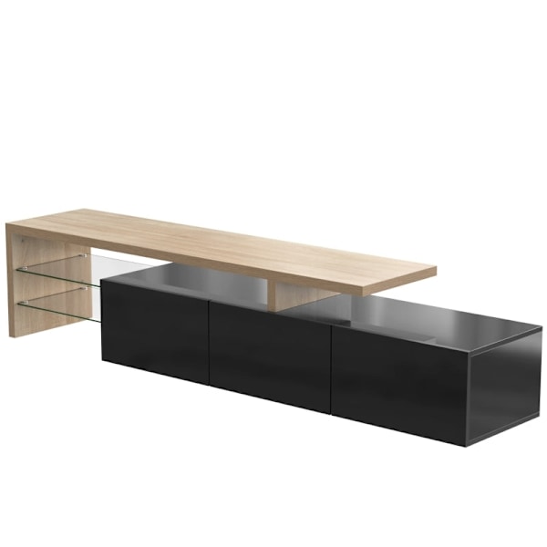 Rootz Elegant TV-skåp - Högglanssvart - Trälook - Glashyllor - LED-belysning - 197,5L x 39W x 42H cm