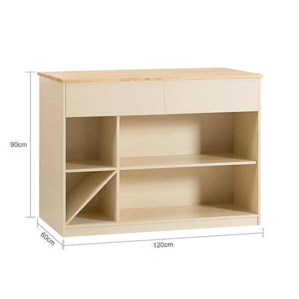 Rootz Modern Kitchen Island - Skænk - Buffetskab - MDF og gummitræ - Rummelig opbevaring med 5 rum og 2 skuffer - Opbevaring af vinflasker - 120 cm x