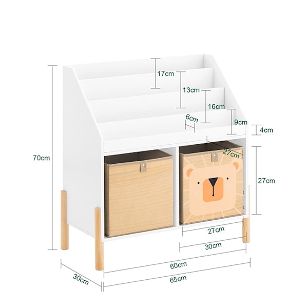 Rootz Children's Bookhelf - Kids Storage Shelf - Bokcase Organizer - Säkerhetsfunktioner - 65 cm x 70 cm x 30 cm