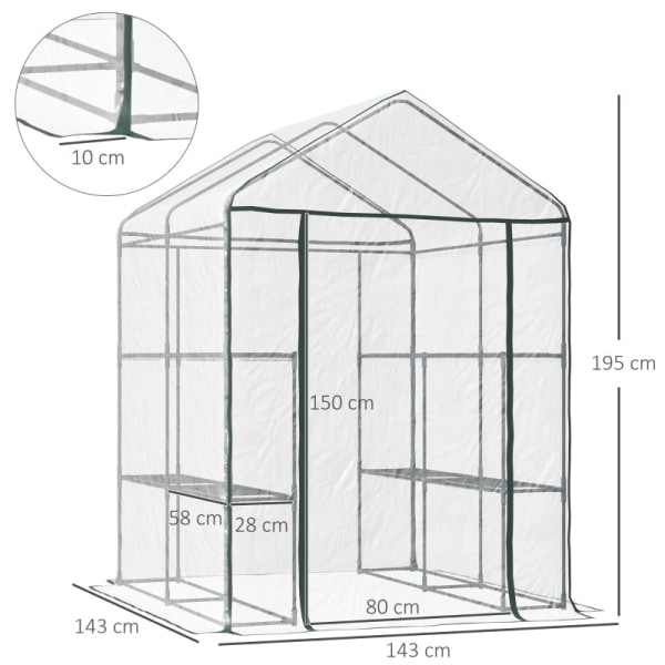 Rootz Walk-In Film Drivhus - Haveskur - Plantehus - Forlænger vækstsæsonen - 6 hylder - Roll-Up lynlåsdør - 143 cm x 143 cm x 195 cm