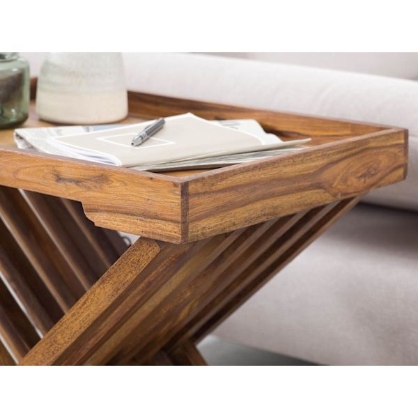 Rootz bord Massivt træ sheesham design foldebord serveringsbakke og bordramme sammenfoldelig landlig stil