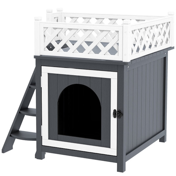 Rootz Cat Cave - Hyggeligt kattehus - Gemmested til kæledyr - Forhøjet design - Grantræ - Alsidigt kattebakkedæksel - 67,5L x 63W x 68,5H cm