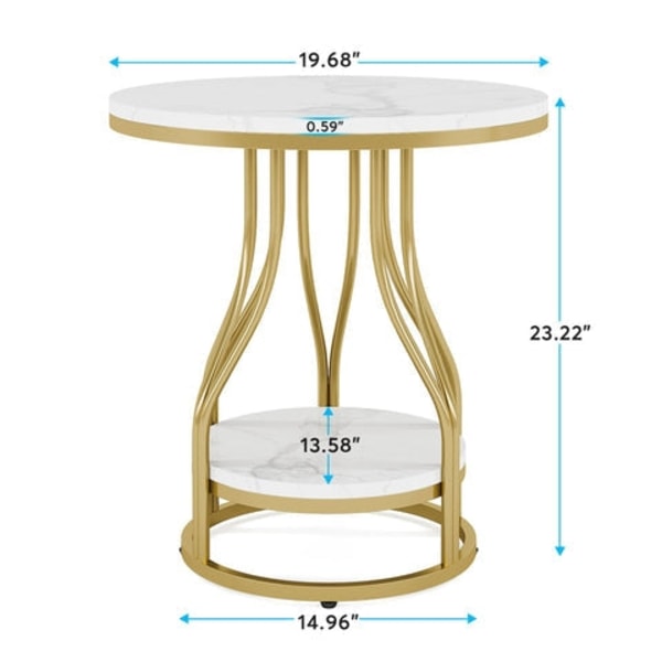 Rootz hvidguld 2-lags rundt sidebord - endebord - natbord - moderne design - 50 cm D x 50 cm B x 59 cm H