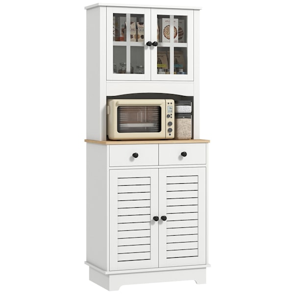 Rootz Kitchen Cabinet med glasdøre - Opbevaring af opvask - Spisestueskab - rigelig opbevaring - 68 x 39,5 x 170 cm, hvidbrun