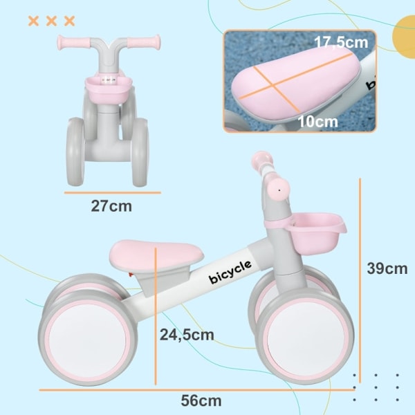 Rootz Balance Bike lapsille - Harjoituspyörä - Baby Walker - Säädettävä istuin - Whisper Renkaat - Turvallinen muotoilu - Alumiiniseos - 56cm x 27cm x