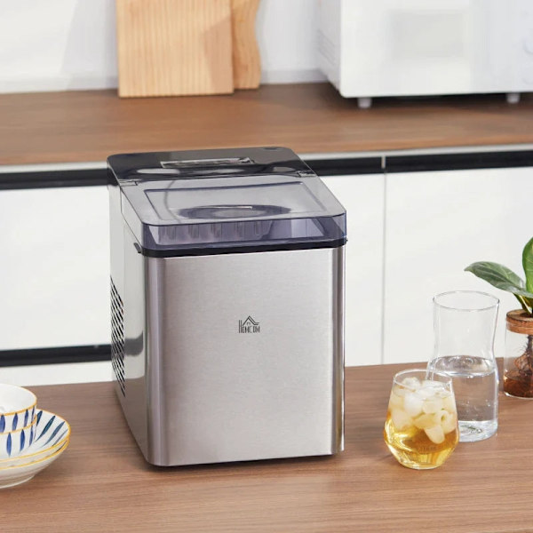 Rootz Ice Cube Machine - 2,1 liter vand - 15 kg på 24 timer - Selvrensende - Inklusiv isbakke + isske - Hvid - 25,2W x 37,5D x 31,2H cm
