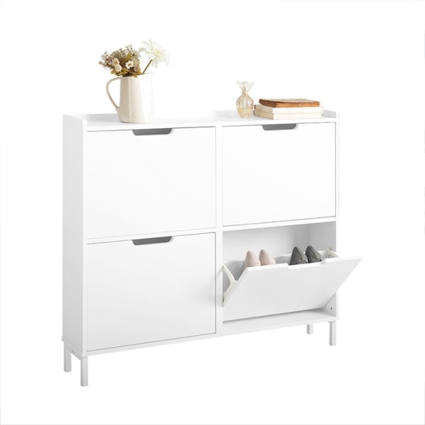 Rootz White Shoe Cabinet - Skoorganisator - Skoförvaring - Design med 4 flikar - Robust konstruktion - Väggmonterbar - 100cm x 91cm x 19cm