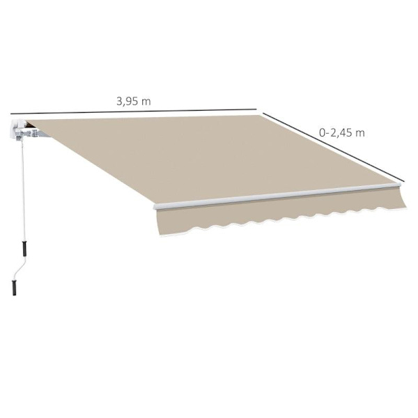 Rootz Markise - Solafskærmning - Indtrækkelig - Med håndsving - Metalramme - Polyester - Blå + Beige - 3,95 x 2,45 x 3,50 m