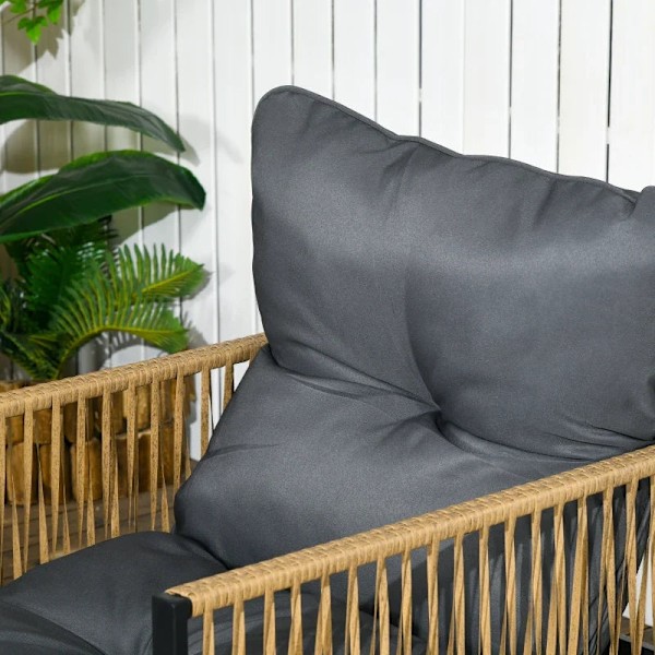 Rootz Havemøbelsæt - 4 stk - Sofa - 2 Stole - Bord - Glasplade - Sædehynder - PE Rattan-polyester-stål - Antracit-brun - 106 x 70D x 72H cm
