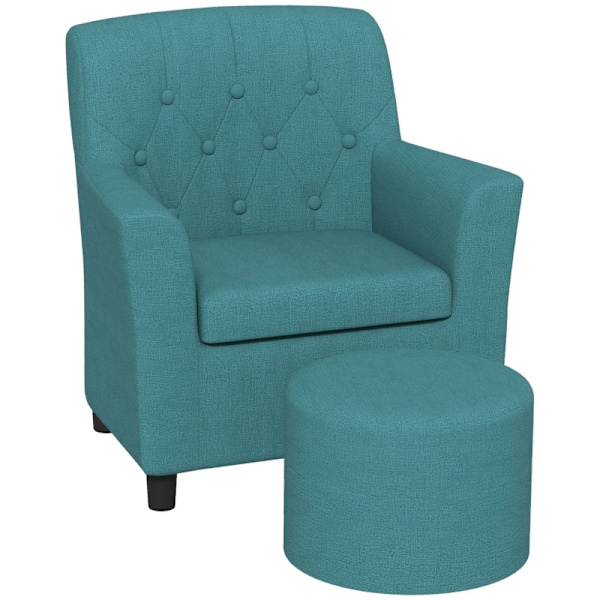 Rootz Kids Lænestolssæt - Børnesofa - Matchende osmannisk - Stilfuldt diamantryglæn - Træramme - Hyggelig polstring - Blå - 45 cm x 43 cm x 50,5 cm