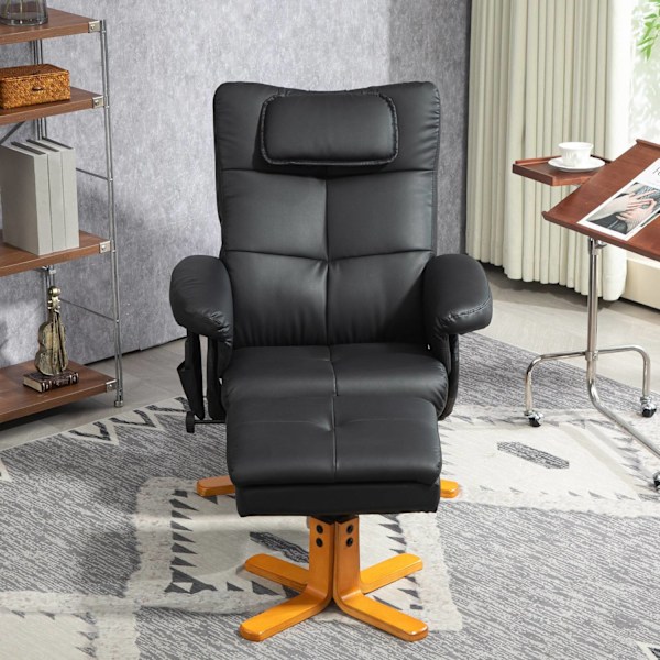 Rootz -hierontatuoli jakkaralla - Relaksation -tuoli - Faux Leather -hieronta -lepotuoli - USB -lataus - 78L x 86W x 93H cm