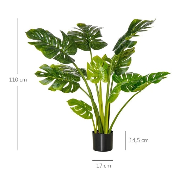 Rootz Kunstige Planter - Kunstig Monstera Plante - Hjemmekontor udendørs dekoration - Grøn + Sort - 17cm x 17cm x 110cm