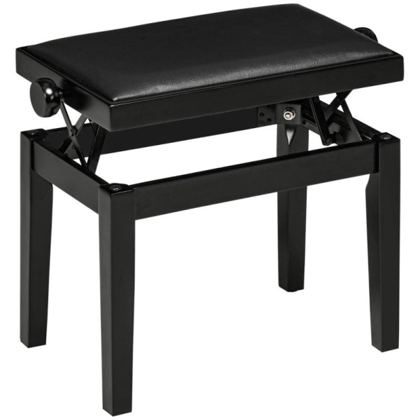 Rootz Piano Bench - Klaverstol - Højdejusterbar - Elegant højglans - Imiteret læder + Gummitræ - Sort - 63 x 33 x 56 cm