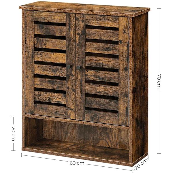 Rootz Vægskab - Badeværelsesskab - Opbevaringsskab - 2 døre - 1 åbent rum - Brun - Forarbejdet træ - Industrielt - 60 x 20 x 70 cm