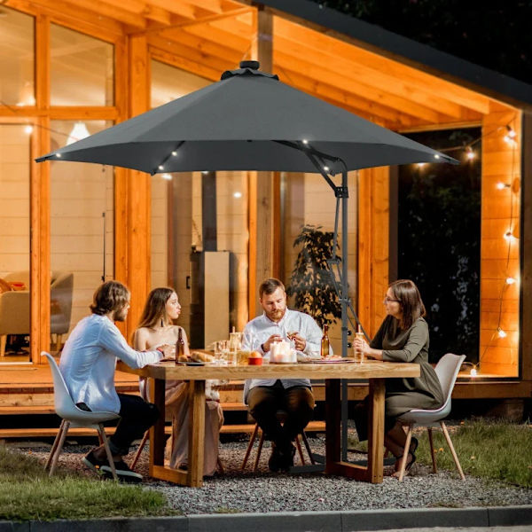 Rootz Parasoller - Trädgårdsparaply - LEDs - Solar Modul - Cantilever paraply - Väderbeständig - Skyddsöverdrag - Solskydd - Stål-polyester - Mörkgrå