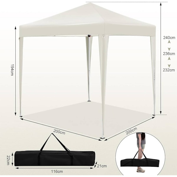 Rootz Outdoor Gazebo - Trädgårdstak - Solskydd - Rostskyddad - UV-skydd - 2m x 2m x 2,4m