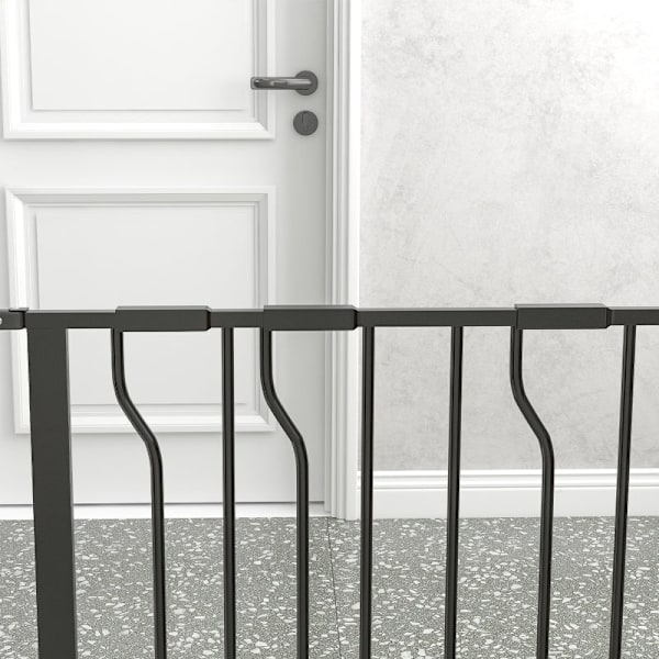 Rootz Pet Safety Door Guard - Pet Gate - Hundeport - Dobbelt låsemekanisme - 145 cm x 76 cm - Stål og ABS - Justerbar bredde - Sort