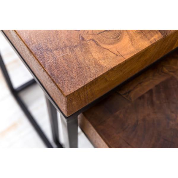 Rootz industrielt design to-delt indlejringsbordsæt - Sideborde - Sheesham træ - Metalstel - Unik trækorn - Håndlavet - Beskyttende lak - 30 cm x 60 c