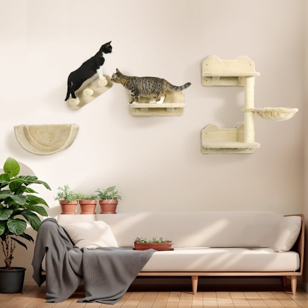 Rootz Cat Klatrevægsæt - Kattetræ - Kitty Tower - Kattelegetøj - Spånplader og plys - Fremmer sundhed og glæde - Dimensioner: 40 cm x 28 cm x 73 cm