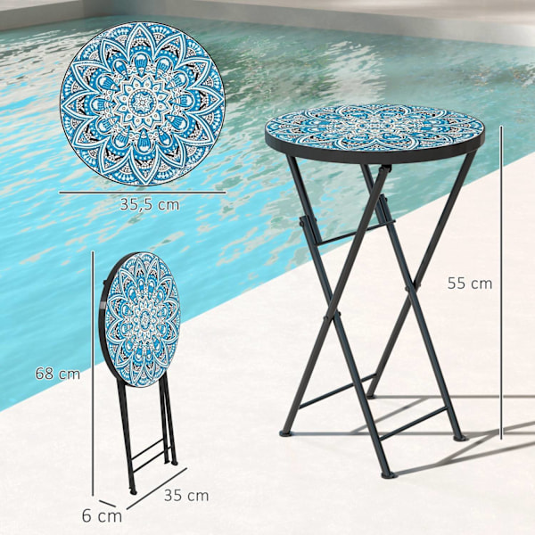Rootz Mosaic Garden Bord - Foldbar terrassebord - Runde gårdhaveborde - Rumbesparende design - Ø35,5 x 55 timer cm