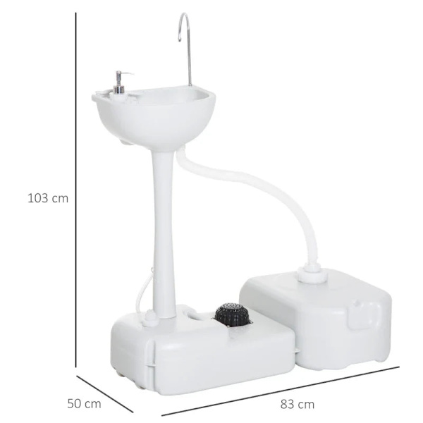 Rootz bærbar campingvask med opsamlingsbeholder - Sæbedispenser - 17L vandtank - Håndvask - Mobil - Lysegrå - 83cm x 50cm x 103cm