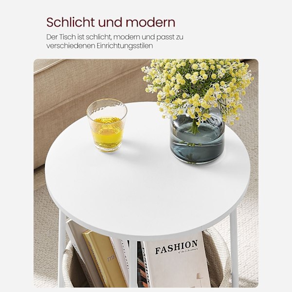 Rootz rundt sidebord med opbevaringskurv - Endebord - Natbord - Stofopbevaringsrum - 45 cm x 45 cm x 55 cm