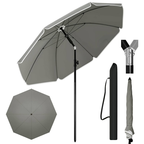 Rootz Patio Paraply - Trädgårdsparasoll - Utomhusparasoll - Solskydd - 180g/m2 Polyester - 155-203cm Diameter - Mörkgrå - Beige