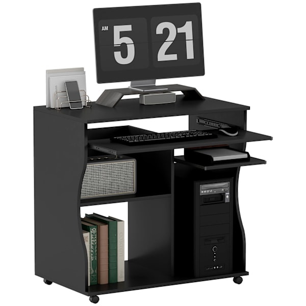 Rootz Rollbar computertabel - skrivebord med opbevaring - mobil arbejdsstation - rigelig opbevaringsplads - 80 x 48 x 75 cm, sort