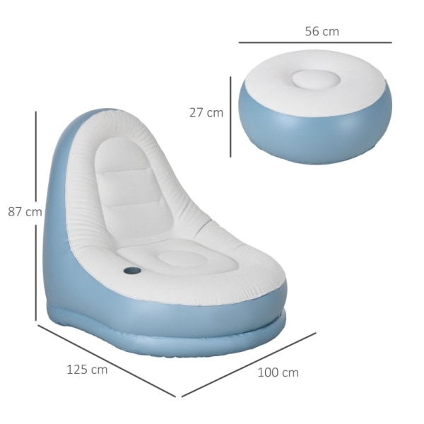 Rootz uppblåsbar stolset - Air Chair - Outdoor Lounger - Ergonomisk design - Slitstark plast - Bekväm mugghållare - 125cm x 100cm x 87cm - Vit + Blå