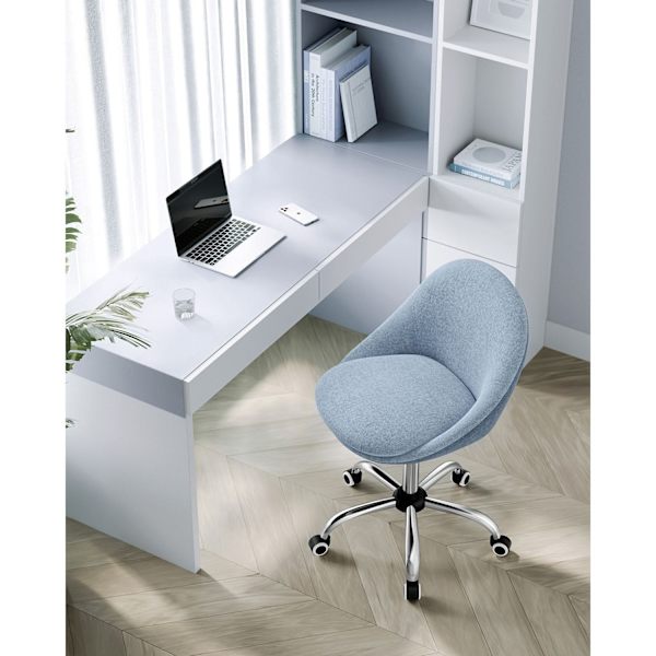 Rootz Blue Swivel Chair - Ergonomisk stol - Roterende stol - Stålstel - Bomuld-linned blanding - Justerbar højde - 60cm x 60cm x 80-90cm