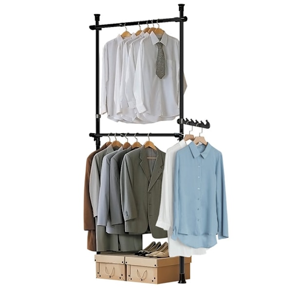 Rootz justerbar teleskopisk klädstång - Garderobshållare - Hyllsystem - Platsbesparande - Enkel montering - Variabel storlek 62-113cm x 200-285cm