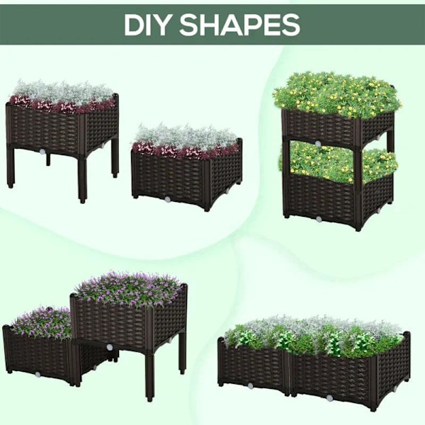 Rootz Garden Planter Box - Upphöjd bädd - Dräneringshål - Blomlåda - Utomhus - Brun - 40 x 40 x 44cm