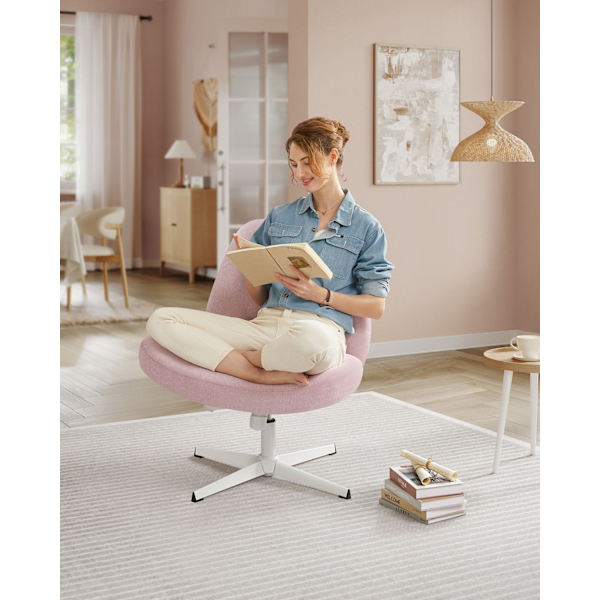 Rootz Pink kontorstol - Bredt sæde - Krydsbund - Stål og bomuld-linned - Justerbar højde - 72cm x 72cm x 75-83cm