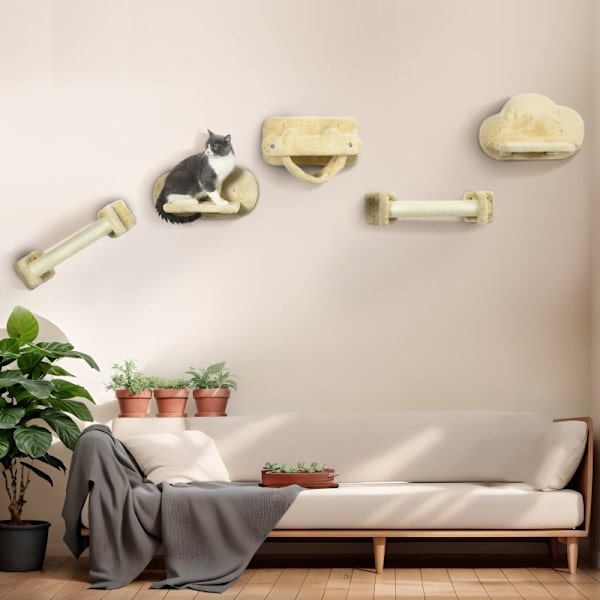 Rootz PawHut Cat Stairs 5-delat set - Cat Climbing Steps - Cat Vägghyllor - Platssnål design - Multifunktionell - Hållbar och stabil - 44W x 22D x 28H