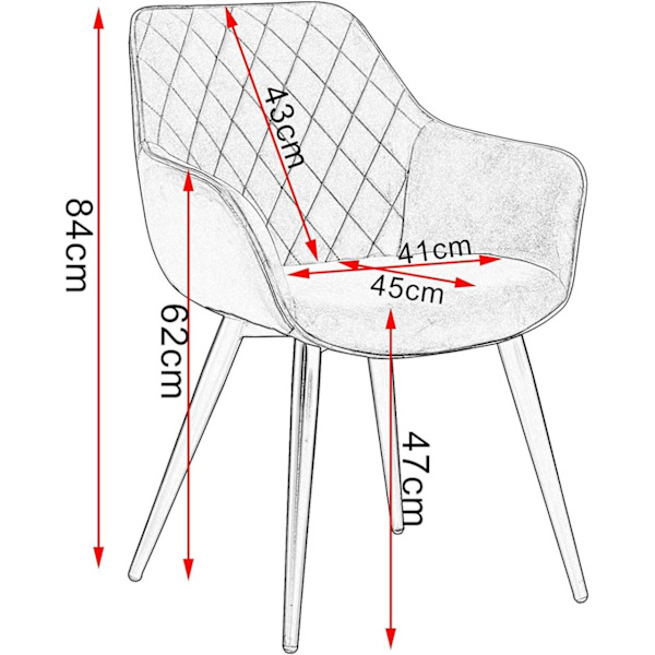 Rootz sæt med 6 spisestuestole i fløjl - Komfortable stole - Stilfulde siddepladser - Højdensitetsskum - Robuste metalben - Justerbare fodpuder - 84 c