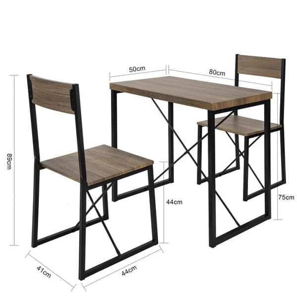 Rootz 3-delad matsalsset - Kompakt köksbord med 2 pallar - Utrymmesbesparande design - Reptåliga golvskydd - MDF-fanerskiva - Metallram - Bord: 80cm x