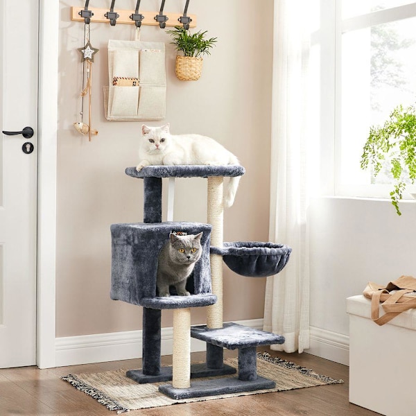 Rootz skrapstolpe - Kattskrapstolpe - Kattträdskrapstolpe - Golvstående skrapstolpe - Med solyta - Rökgrå - 46 x 41 x 84 cm