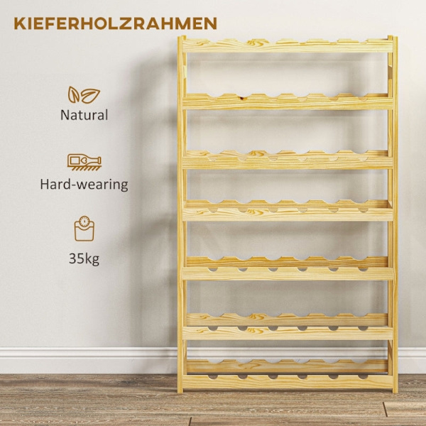 Rootz vinreol - 7-lags vinopbevaring - 42 flasker Kapacitet - Fyrretræ - Bondehusdesign - Lakeret overflade - Spidsbeskyttelse - 63 cm x 25 cm x 102 c