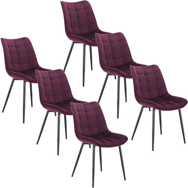Rootz Set med 6 matstolar - Sammetssittplatser - Metallram - Bekväm, hållbar, ergonomisk design - 46 cm x 40,5 cm sits