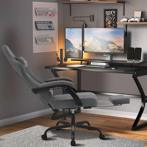 Rootz Massagespelstol - Kontorsstol med svankstöd - Ergonomisk datorstol - Justerbart nackstöd - 64cm x 119,5-127cm x 54cm