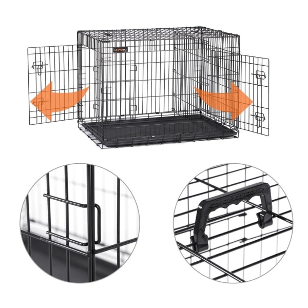 Rootz hundebur med 2 døre - Todørs hundebur - Foldebur til hunde - Alsidig - Robust hundebur - Jerntråd - Sort - 122 x 74,5 x 80,5 cm (L x B x H)