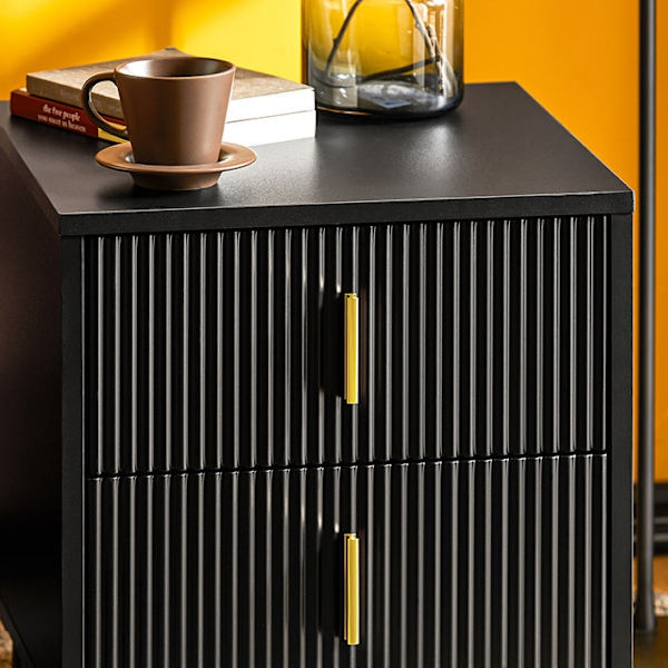 Rootz Modern Sängbord med 2 lådor - Soffbord - Sidobord - Reptåliga golvskydd - Elegant design i svart och guld - Enkel montering - 40cm x 47cm x 40cm