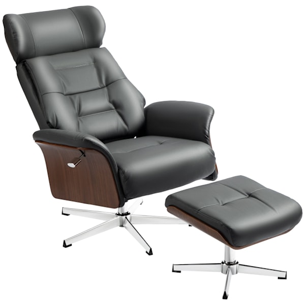 Rootz Relaxation Stol med afføring - Liggende drejestol - Læder Look lænestol - 360 ° Rotation - 80W x 84d x 108H cm