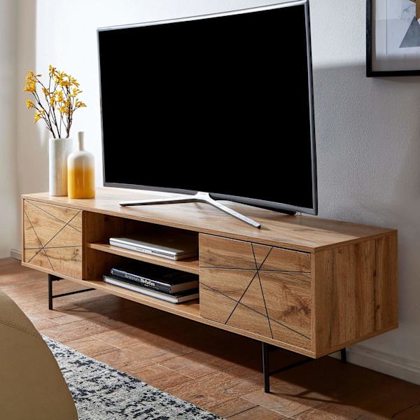 Rootz lowboard træ eg indretning 160x45x40 cm TV kommode med to døre - Design TV skab høj - TV stativ TV skab moderne - TV kommode stue
